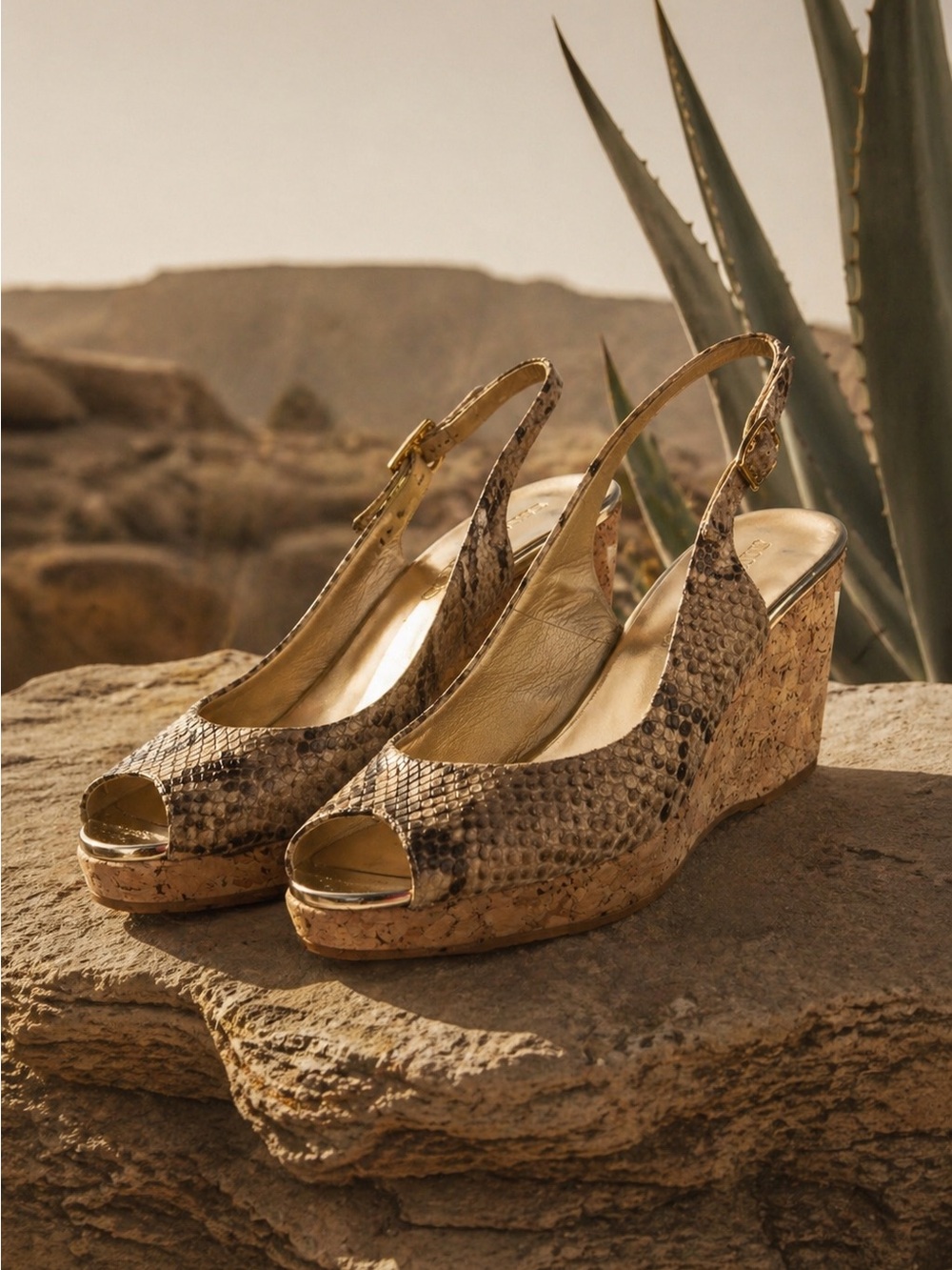 Jimmy Choo Snakeskin Wedge Slingback Heels | Luxury Peep Toe Platform Sandals